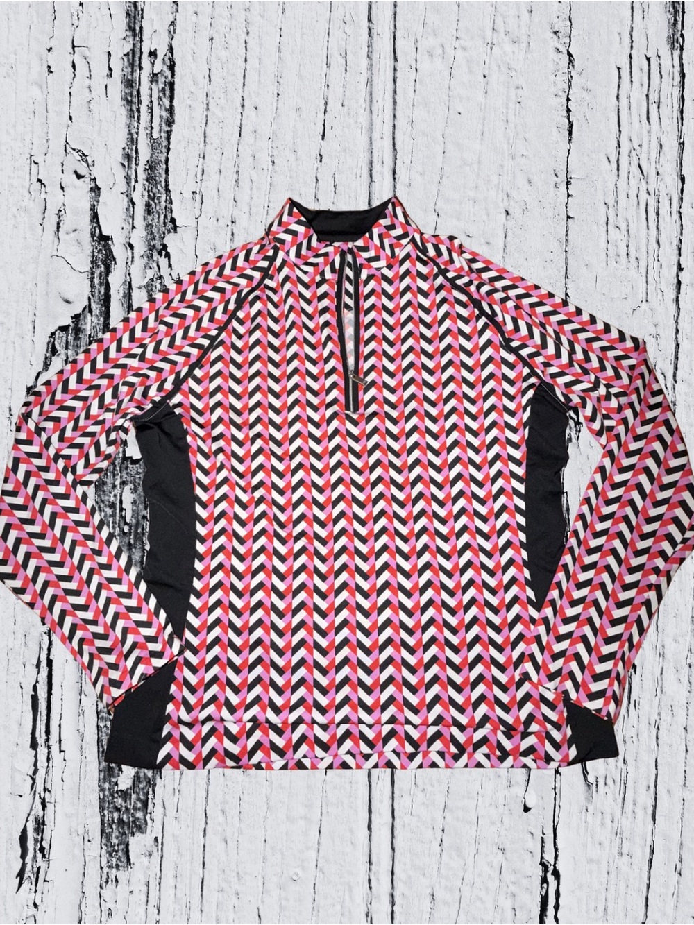 Tail Pink Black White Chevron Zip-Front Athletic Top